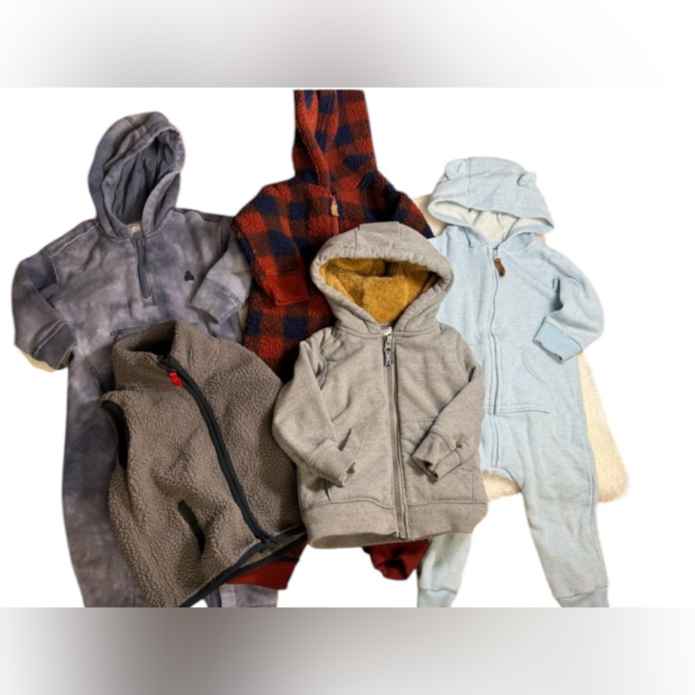 Baby Boy 12 month Fall/winter bundle hoodie‎ hooded jumpsuit/romper fleece vest